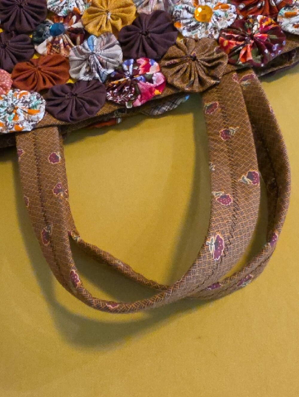 Super Cute Handcrafted Floral Yo-Yo Patchwork Open Top/Snap Bag - One Of a Kind!
